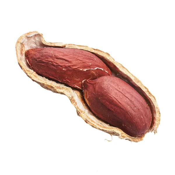 Invólucro Amendoim Médio Com Amendoim Isolado Sobre Fundo Branco — Fotografia de Stock