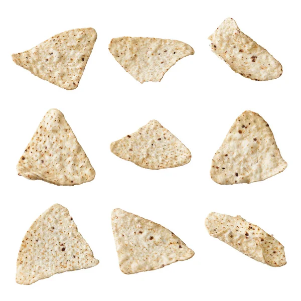 Stelletje Mexicaanse Nachos Chips Geïsoleerd Een Witte Achtergrond — Stockfoto