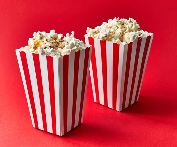 Two Packs Salty Popcorns Red Background — Stock Photo, Image