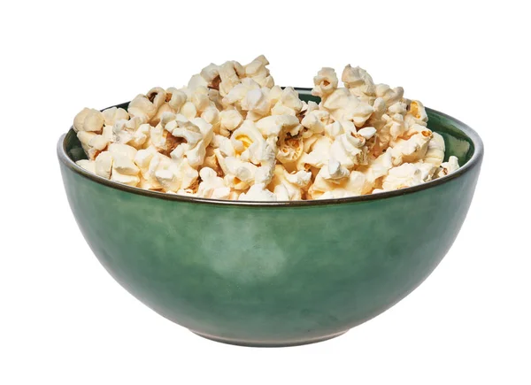 Bowl Salty Popcorns Isolated White Background — Stock Photo, Image