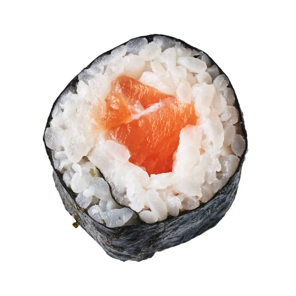 Single Zalm Sushi Maki Geïsoleerd Witte Achtergrond — Stockfoto