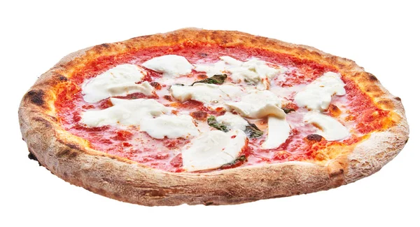 Margherita Única Pizza Italiana Isolada Sobre Fundo Branco — Fotografia de Stock