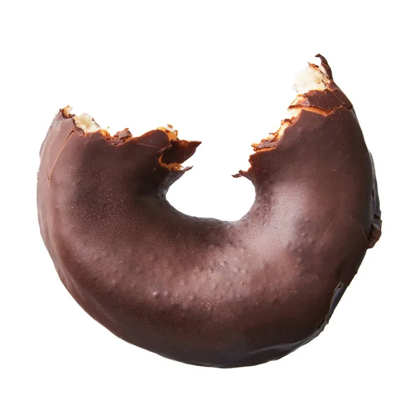 Donut Chocolate Mordido Único Isolado Fundo Branco — Fotografia de Stock