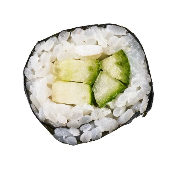 Singolo Cetriolo Sushi Maki Isolato Sfondo Bianco — Foto Stock