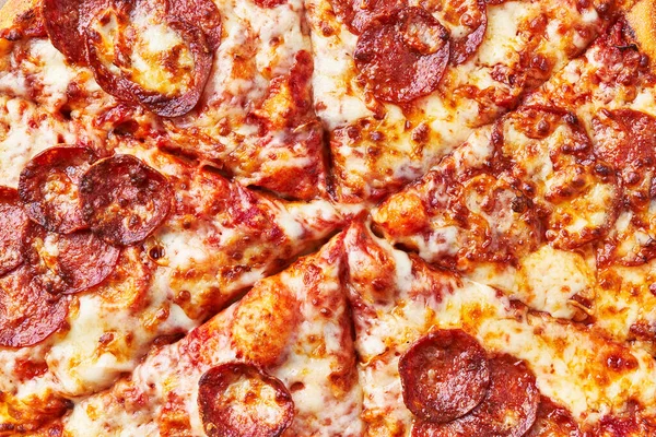 Finom Pepperoni Olasz Pizza Textúra — Stock Fotó