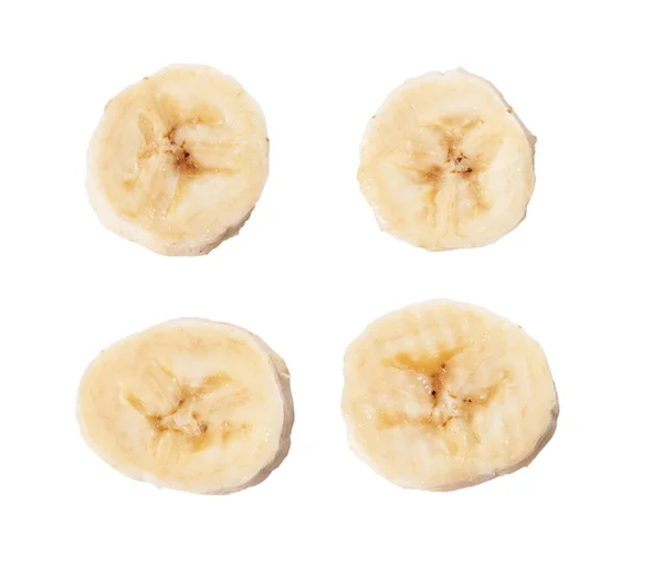 Koláž Plátků Banánů Izolovaných Bílém Pozadí — Stock fotografie
