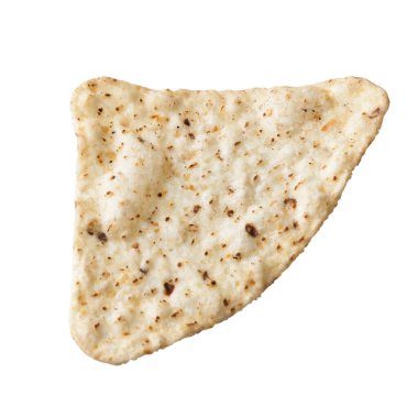  Beyaz arka planda izole edilmiş tek bir Meksika nacho çipi