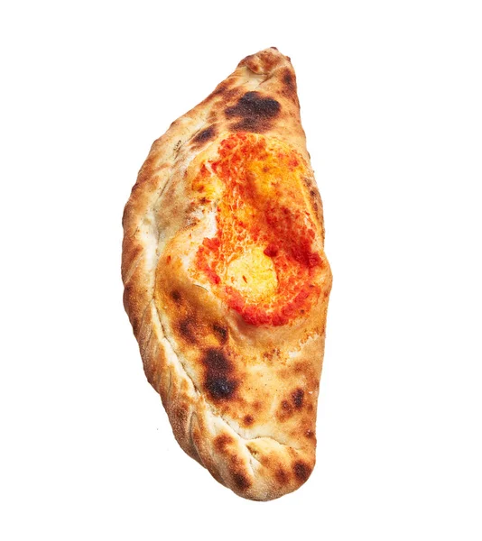 Singolo Calzone Pizza Italiana Isolato Sfondo Bianco — Foto Stock