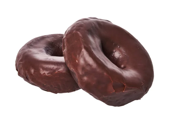 Twee Heerlijke Chocolade Donuts Geïsoleerd Een Witte Achtergrond — Stockfoto