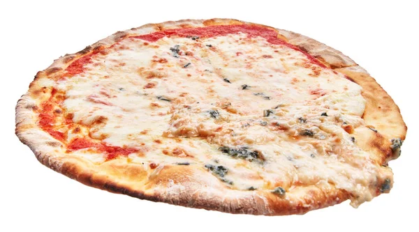 Único Quatro Queijo Italiano Pizza Isolada Sobre Fundo Branco — Fotografia de Stock