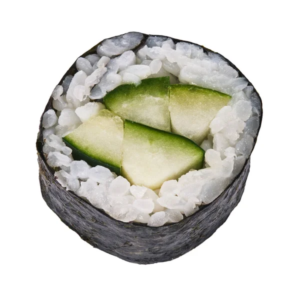 Single Komkommer Sushi Maki Geïsoleerd Witte Achtergrond — Stockfoto
