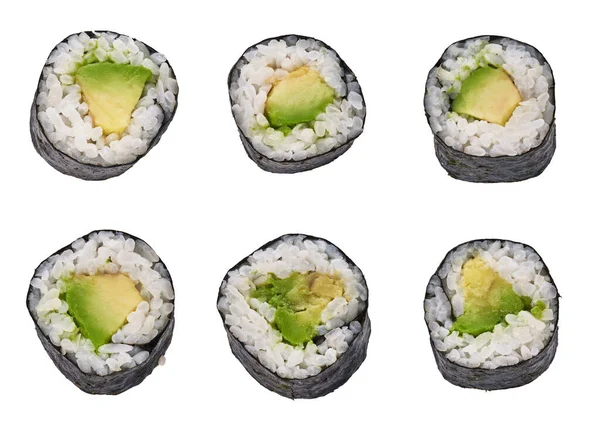 Group Avocado Sushi Maki Isolated White Background — Stock Photo, Image