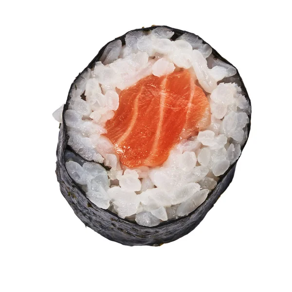 Single Zalm Sushi Maki Geïsoleerd Witte Achtergrond — Stockfoto