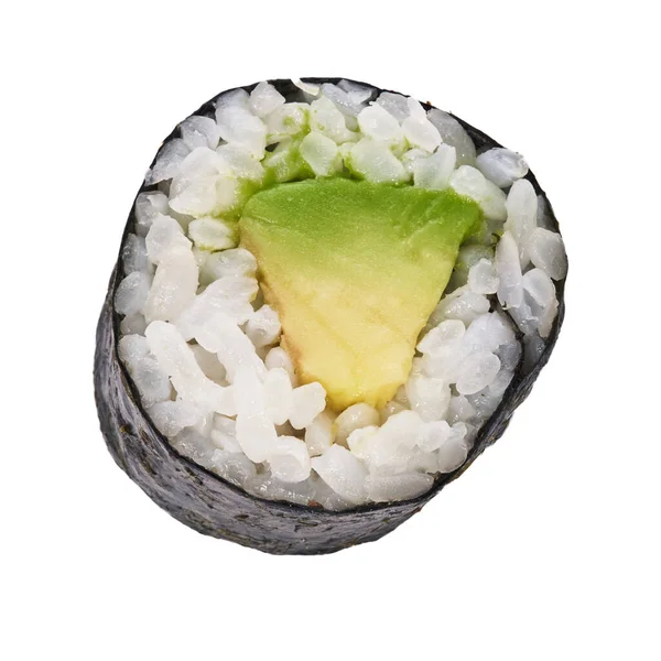 Egyetlen Avokádó Sushi Maki Izolált Fehér Alapon — Stock Fotó