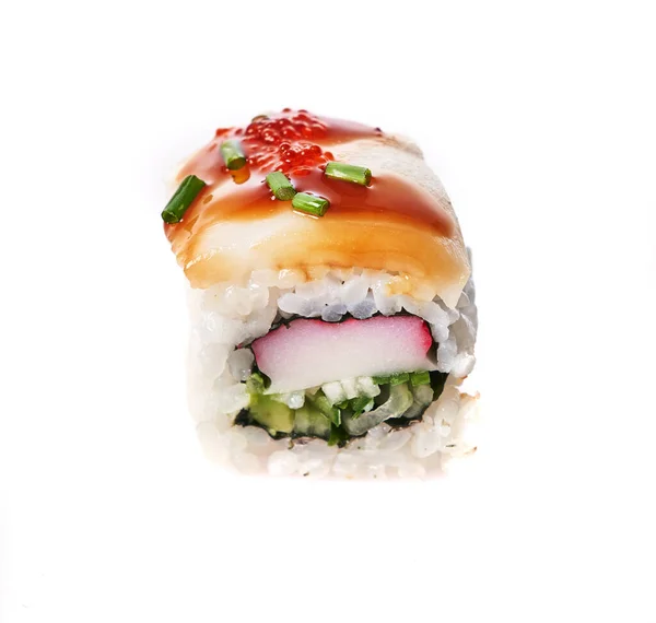 Singel Surimi Uramaki Sushi Isolerad Vit Bakgrund — Stockfoto