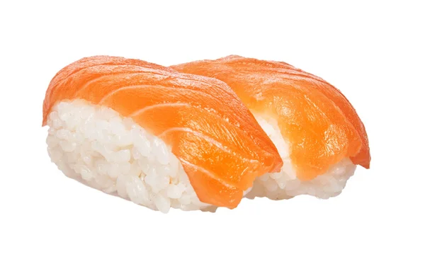 Dois Sushi Nigiri Salmão Isolado Fundo Branco — Fotografia de Stock