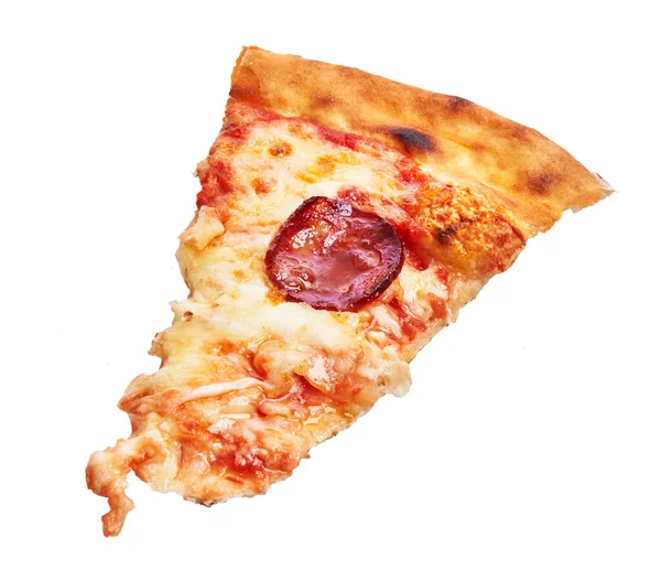 Snijd Van Pepperoni Italiaanse Pizza Geïsoleerd Witte Achtergrond — Stockfoto