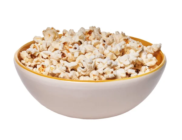 Bowl Salty Popcorns Isolated White Background — Stock Photo, Image