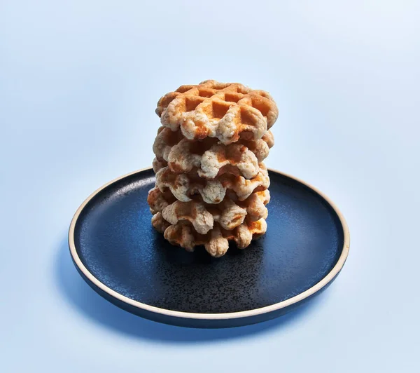 Plate Delicious Waffles Blue Background — Stockfoto