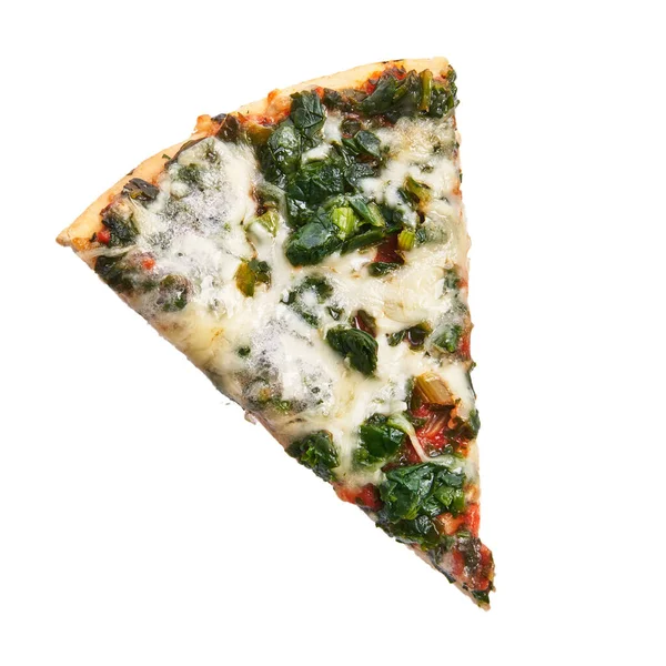  Beyaz arka planda izole edilmiş ıspanaklı İtalyan pizzası.