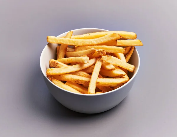 Bowl French Fried Potatoes Grey Background — Stock Fotó