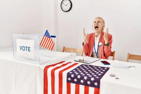 Beautiful Caucasian Woman Working Political Campaign Crazy Mad Shouting Yelling — Stock Photo, Image