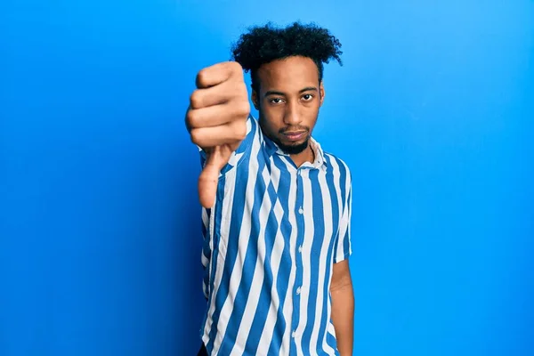 Young African American Man Beard Wearing Casual Striped Shirt Looking — Stockfoto