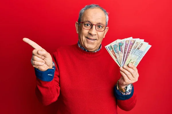 Handsome Senior Man Grey Hair Holding Egyptian Pounds Banknotes Smiling —  Fotos de Stock