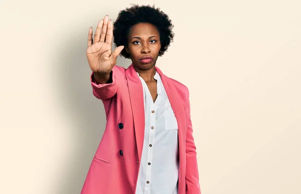 African American Woman Afro Hair Wearing Business Jacket Doing Stop — Stockfoto