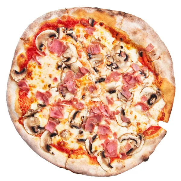 Single Prosciutto Funghi Pizza Italiana Aislada Sobre Fondo Blanco — Foto de Stock