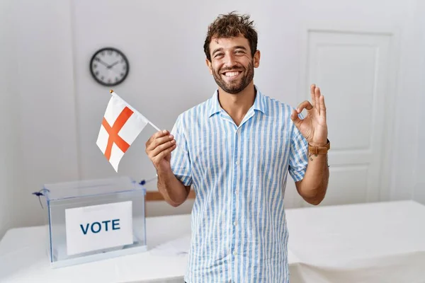 Young Handsome Man Political Campaign Election Holding England Flag Doing —  Fotos de Stock