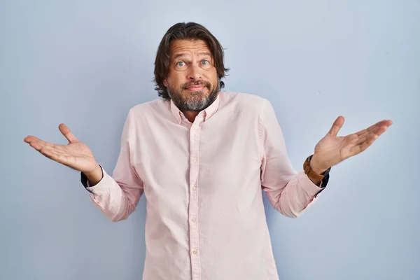 Handsome Middle Age Man Wearing Elegant Shirt Background Clueless Confused — Photo