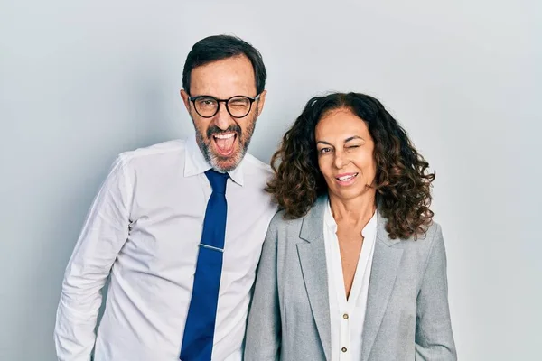 Middle Age Couple Hispanic Woman Man Wearing Business Office Uniform — Stockfoto