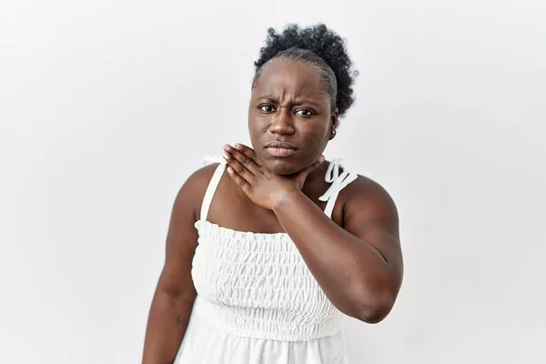 Young African Woman Standing White Isolated Background Cutting Throat Hand — Photo