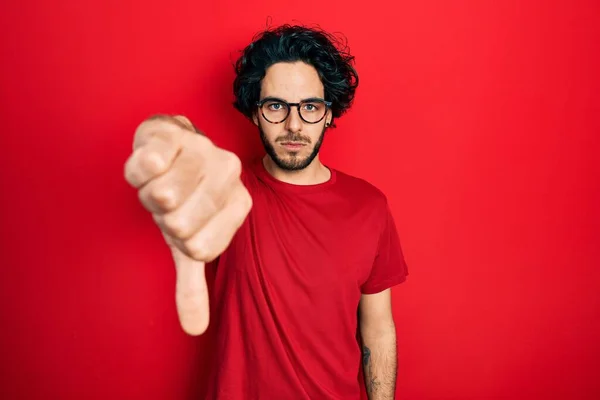 Handsome Hispanic Man Wearing Casual Shirt Glasses Looking Unhappy Angry — 스톡 사진