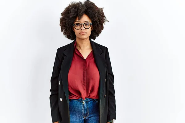 African American Woman Afro Hair Wearing Business Jacket Glasses Relaxed — Fotografia de Stock