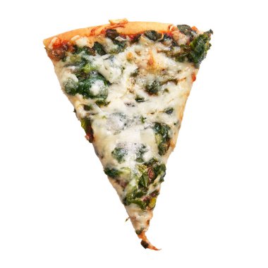  Beyaz arka planda izole edilmiş ıspanaklı İtalyan pizzası.