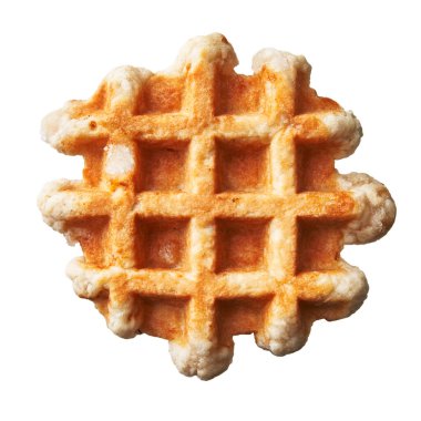  Beyaz arka planda izole edilmiş tek bir lezzetli waffle.