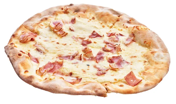 Único Carbonara Pizza Italiana Isolada Sobre Fundo Branco — Fotografia de Stock