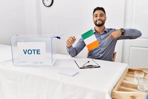 Young Handsome Man Beard Political Campaign Election Holding Ireland Flag —  Fotos de Stock