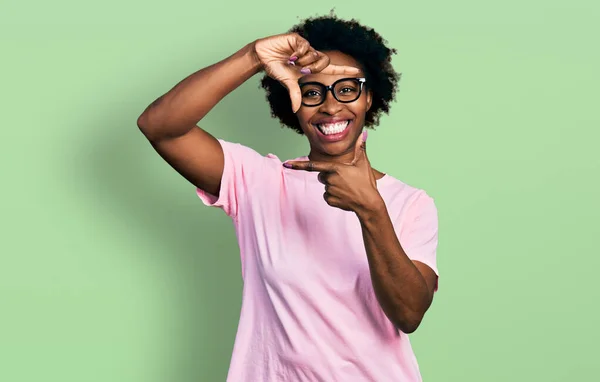 African American Woman Afro Hair Wearing Casual Clothes Glasses Smiling — Stock Photo, Image