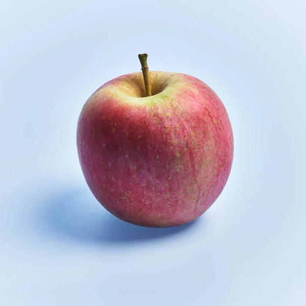 Single Red Apple Fruit Blue Background — 스톡 사진