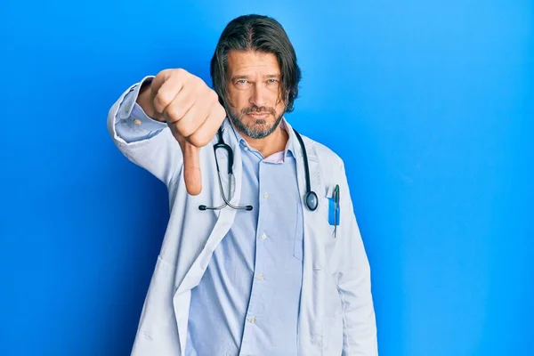 Middle Age Handsome Man Wearing Doctor Uniform Stethoscope Looking Unhappy — Stock Photo, Image