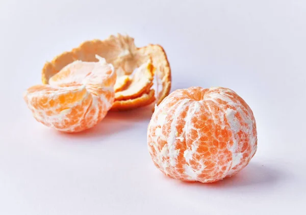 Two Peeled Tangerines Isolated White Background — Stock Photo, Image