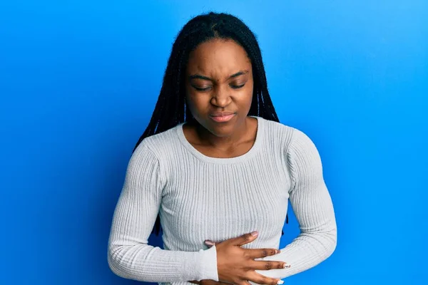 African American Woman Braided Hair Wearing Casual White Sweater Hand — Stock Photo, Image