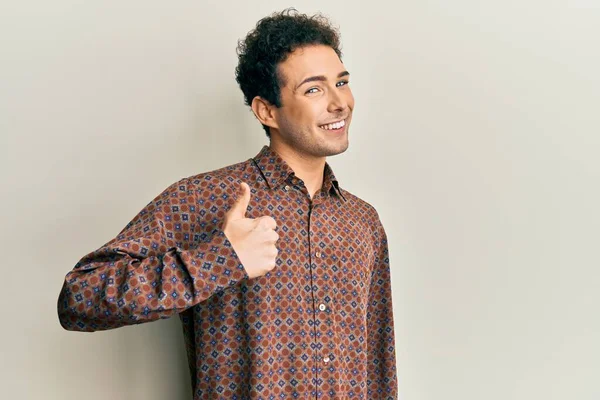 Handsome Hispanic Man Wearing Casual Clothes Doing Happy Thumbs Gesture — Stock Photo, Image