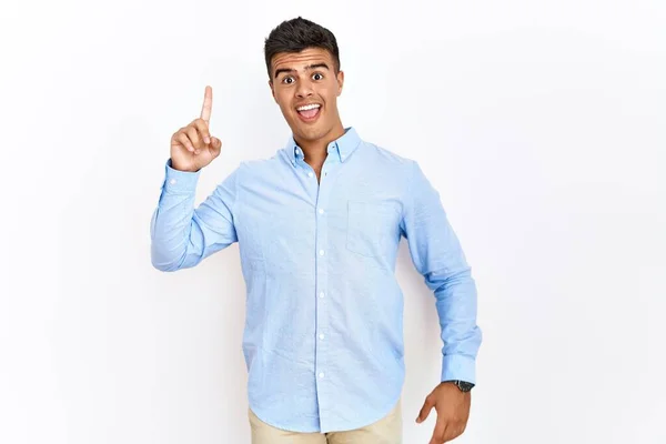 Young Hispanic Man Wearing Business Shirt Standing Isolated Background Pointing — Stok fotoğraf