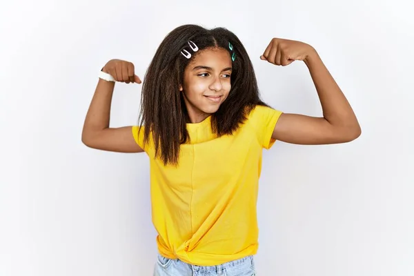Young African American Girl Standing White Isolated Background Showing Arms —  Fotos de Stock