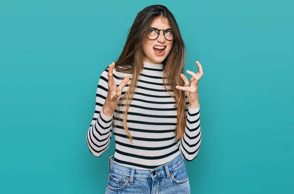 Young Beautiful Teen Girl Wearing Casual Clothes Glasses Crazy Mad — стоковое фото