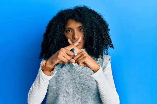 African American Woman Afro Hair Wearing Casual Winter Sweater Rejection — Stock Fotó